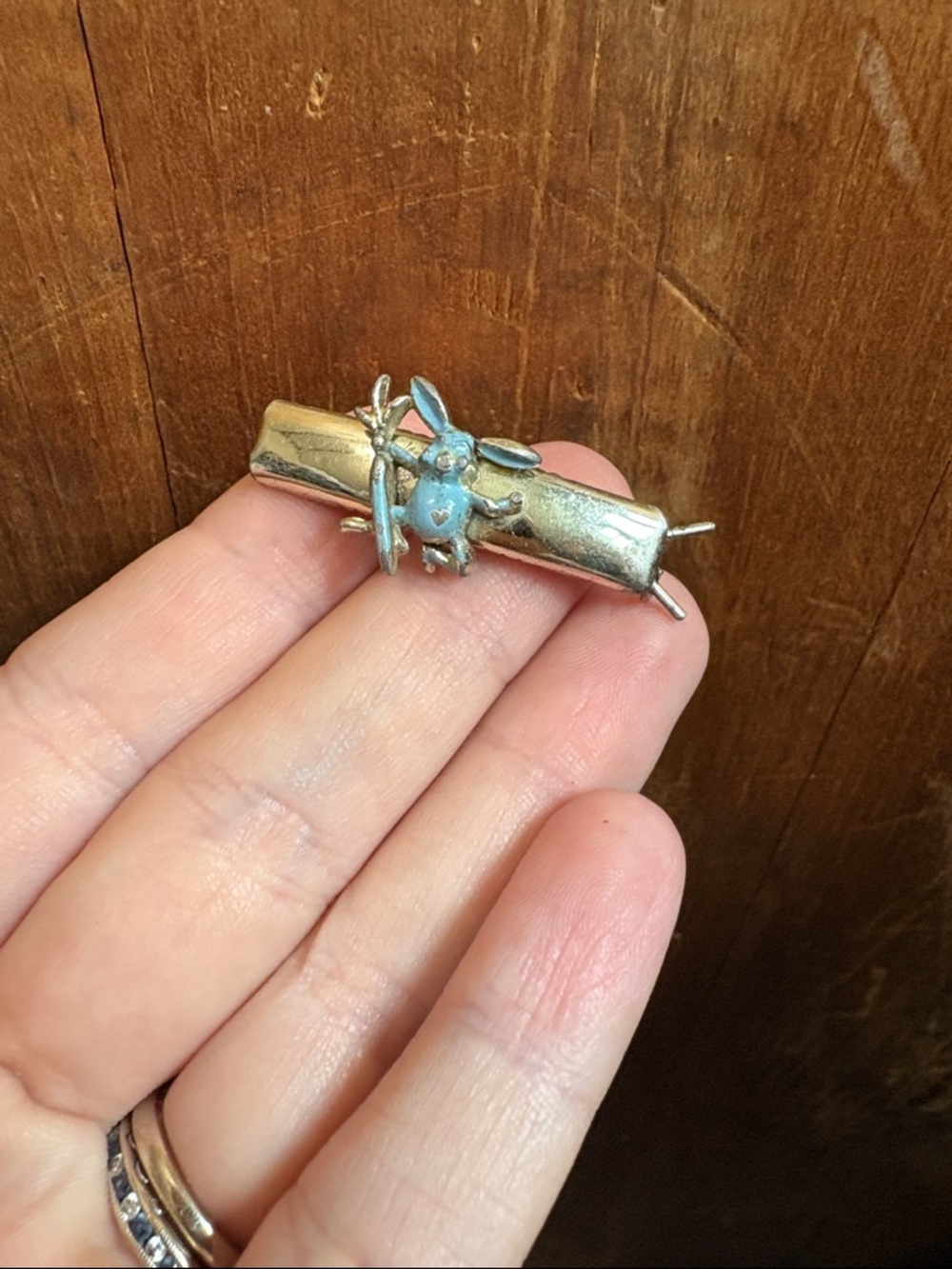 vintage brass barrette, 1940s, bunny